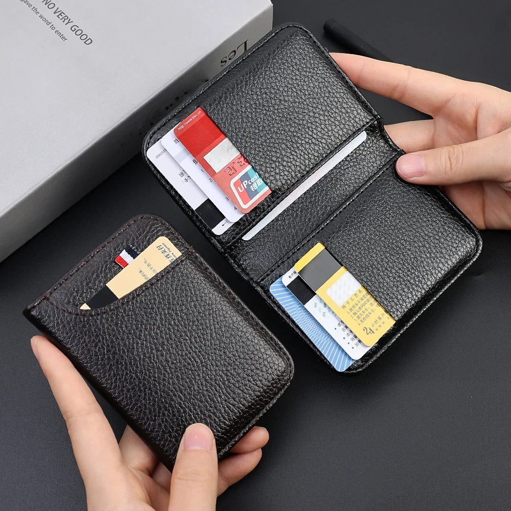 Portefeuille Homme Ultra-Mince Cuir PU - Mini Porte-Cartes Court Portable