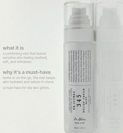 Brume Crème Relief 345 Dr. Althea 100ml - Acide Hyaluronique Hydratation Profonde Longue Durée Lissante Spray