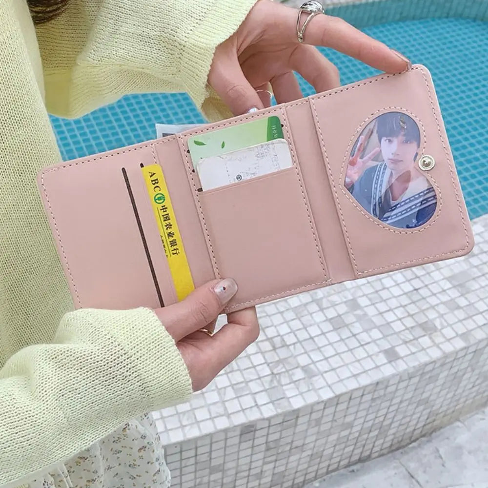 Portefeuille Femme Kawaii Cute Trifold PU - Porte-Carte Multi-Emplacements Porte-Monnaie Étudiant Noir