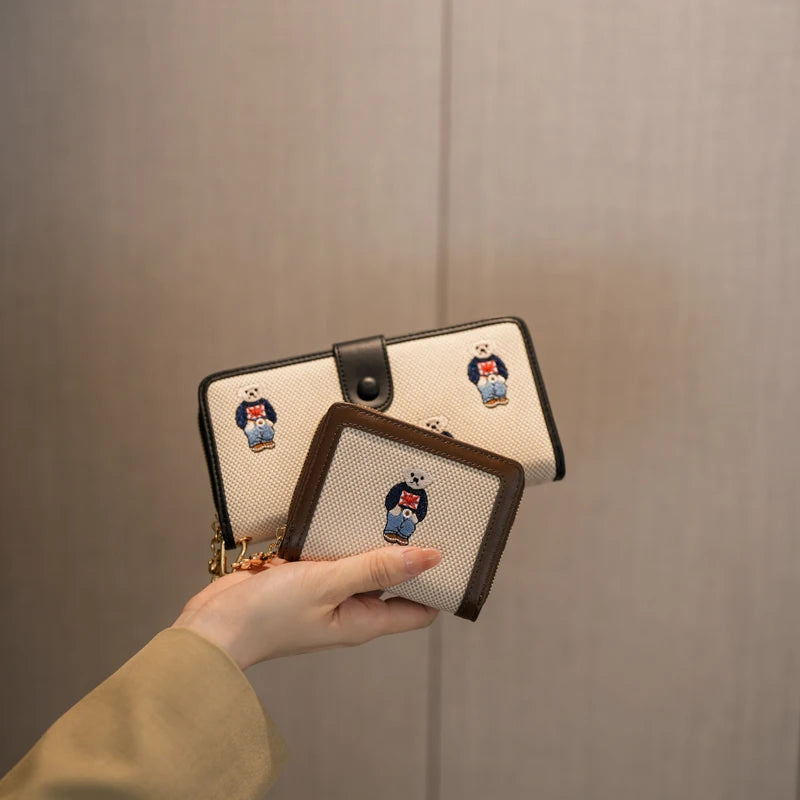 Portefeuille Femme Long Zippé Grande Capacité - Porte-Monnaie Bifold avec Dragonne Porte-Carte Designer Luxe