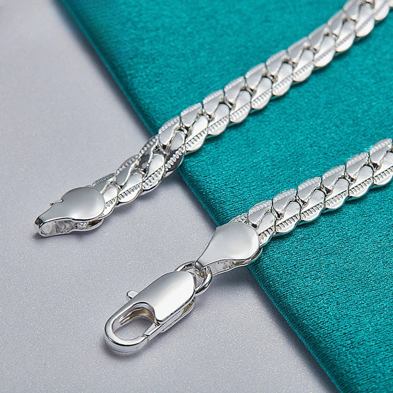 Bracelet Chaîne Plate Argent Sterling 925 6mm - Fermoir Homard 18-20cm Femme Homme Mariage