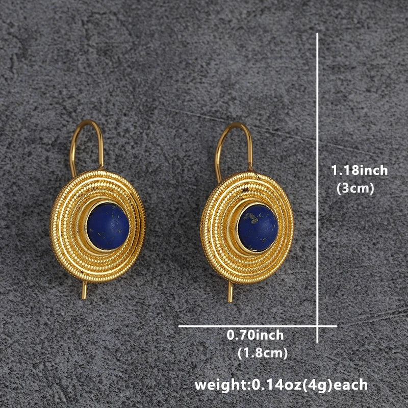Boucles d'Oreilles Pendantes Géométriques Bohème Pierres Bleu Foncé – Vintage Banquets Femme