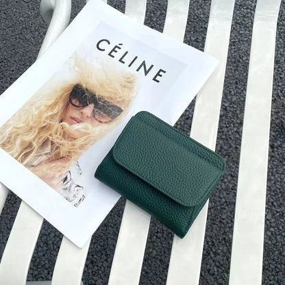 Portefeuille Femme Cuir Véritable Pliable Simple - Porte-Monnaie Multifonction Coin Bag Petit Money Bag