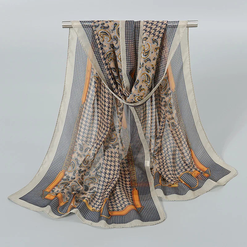 Foulard Soie Mousseline Luxe Femme - Écharpe Tête Plage Bandana Hijab Été