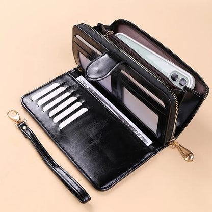 Pochette Portefeuille Femme Cuir PU Vintage - Clutch avec Dragonne et Compartiment Téléphone
