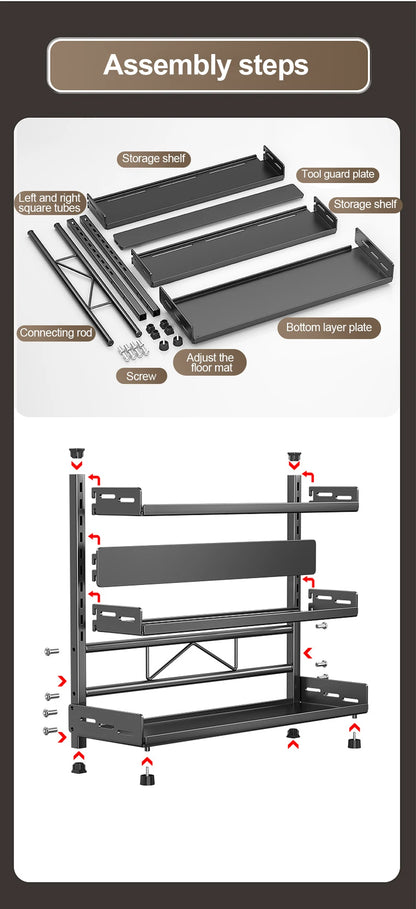 Porte-Épices 3 Niveaux en Métal avec Porte-Couteaux - Organisateur de Comptoir Ajustable Noir