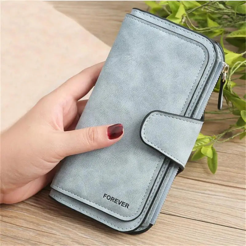 Portefeuille Long Femme Cuir Givré Vintage - Pochette Zip avec Porte-Cartes