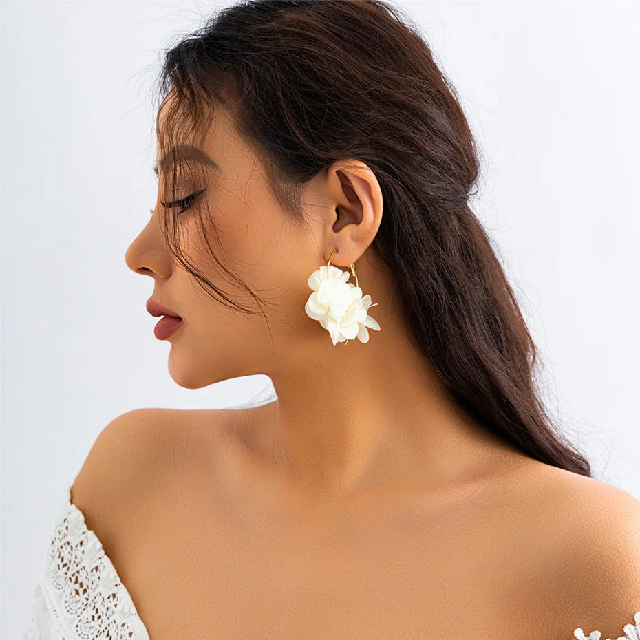 Boucles d'Oreilles Créoles Rose Tissu Pendentif Bohème – Kpop Colorées Y2K Soirées Femme