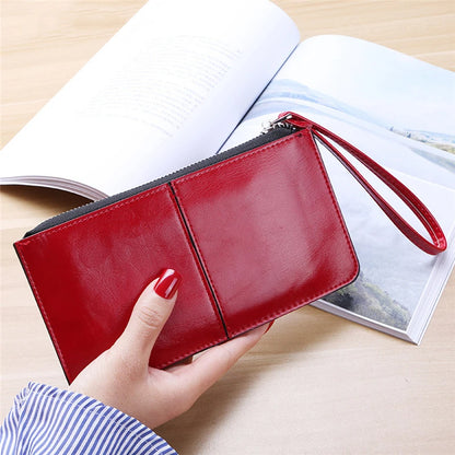 Portefeuille Femme Business Cuir PU Long - Clutch Fermeture Éclair Porte-Cartes Grande Capacité Vert Foncé
