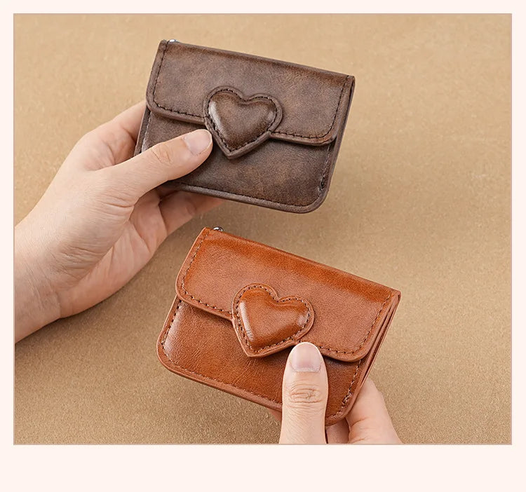 Portefeuille Femme Cuir PU Cœur - Porte-Cartes Anti-Magnétique Voyage Monnaie