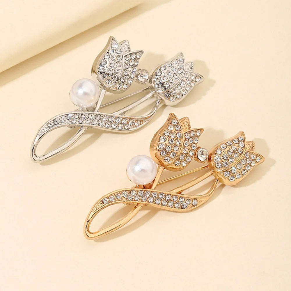 Broche Cœur Amour Perle Fleur Tulipe Luxe – Pin's Corsage Alliage Élégant Mariage Femme