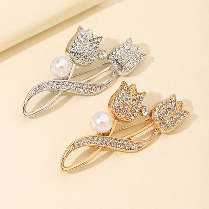 Broche Cœur Amour Perle Fleur Tulipe Luxe – Pin's Corsage Alliage Élégant Mariage Femme