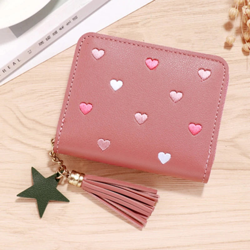 Portefeuille Femme Mini Court Pompon Zippé - Porte-Monnaie Cuir PU Cute Porte-Carte Main Vert