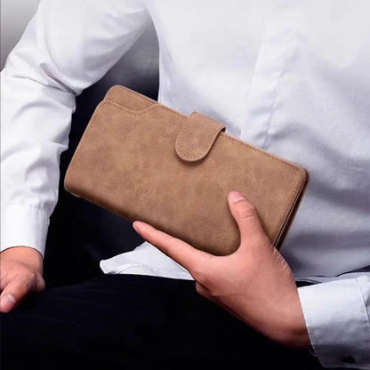 Portefeuille Long Homme Femme Cuir PU Grande Capacité - Business Clutch Téléphone Fermoir Bleu