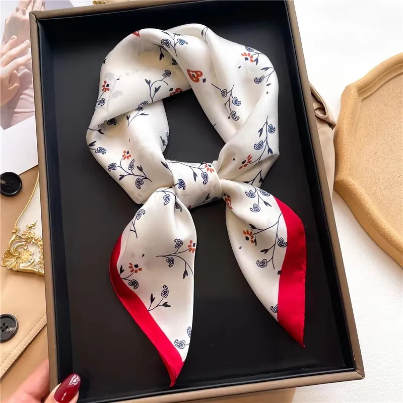 Foulard Carré Soie 70cm Imprimé Cheveux Femme - Écharpe Kerchief Châle Hijab Mode