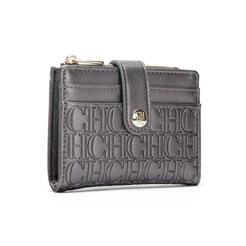 Portefeuille Femme Luxe Rétro Carré Bouton - Porte-Carte Pince Billets Compact Léger Classique