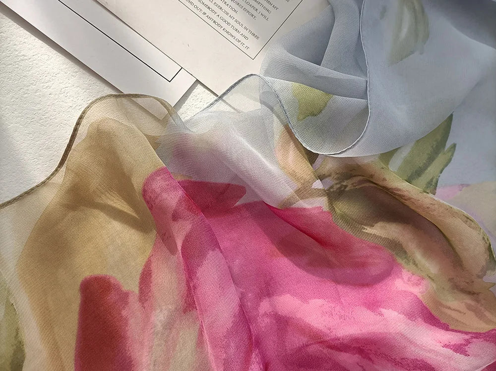 Foulard Écharpe Georgette Dégradé Rose Femme - Bandana Châle Été Protection Solaire Plage