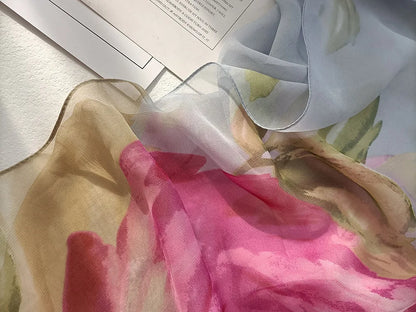Foulard Écharpe Georgette Dégradé Rose Femme - Bandana Châle Été Protection Solaire Plage