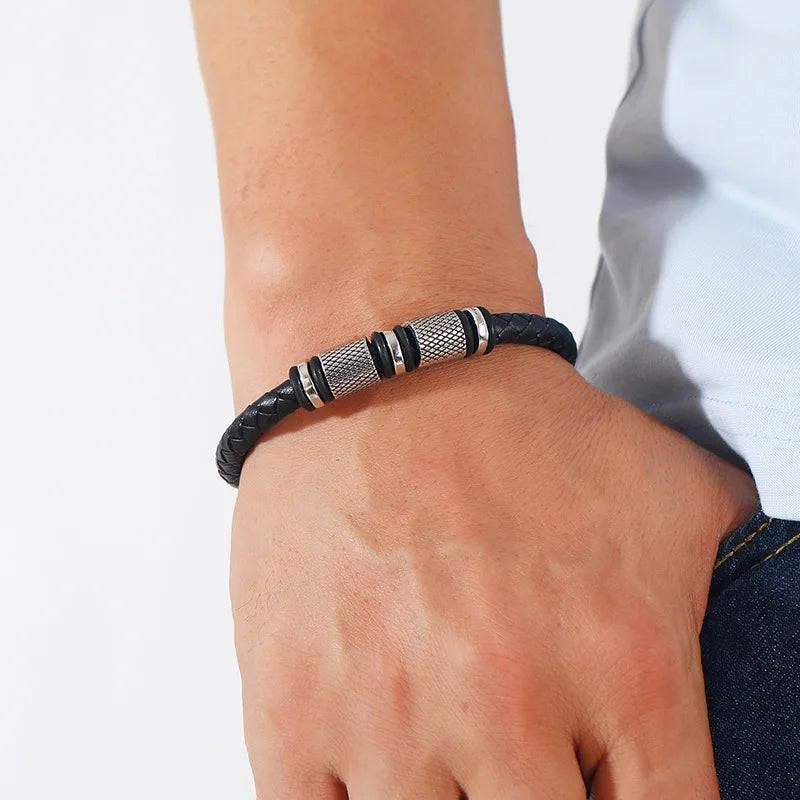 Bracelet Cuir Véritable Homme Magnétique – Style Punk Câble Cadeau