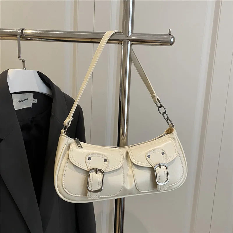 Sac Épaule Femme Cuir PU Y2K Vintage - Petit Sac Aisselle Double Poche Design Fashion Clutch Purse