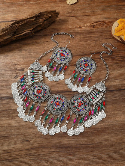 Ensemble Bijoux Bohème Gypsy Pièces Cristal – Collier Boucles Tribal