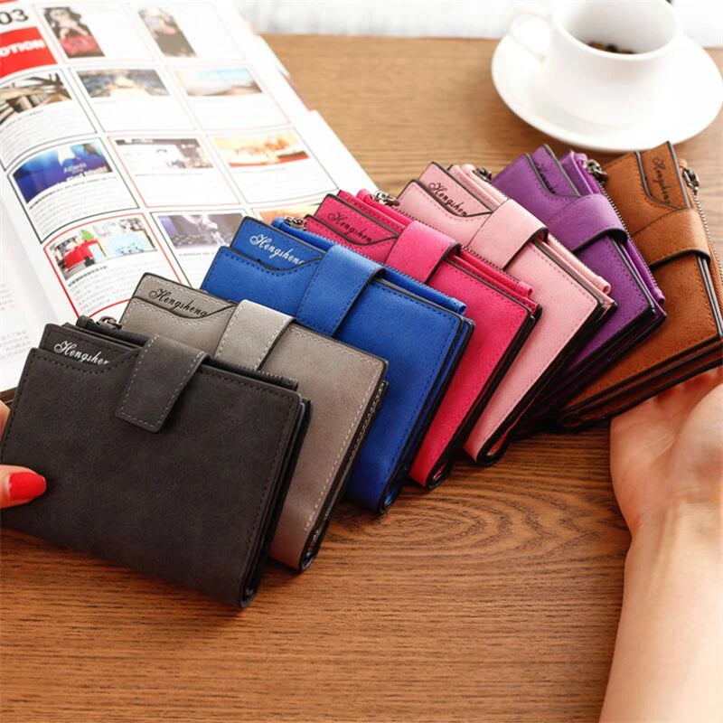 Portefeuille Femme Court Cuir PU Pliable Gris - Porte-Carte Porte-Monnaie Portable Lady Coin Purse