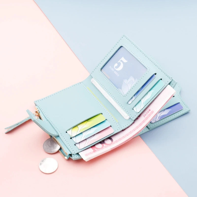 Mini Portefeuille Femme Compact Noir - Petit Porte-Cartes Élégant pour Filles