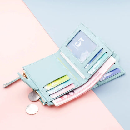 Mini Portefeuille Femme Compact Noir - Petit Porte-Cartes Élégant pour Filles