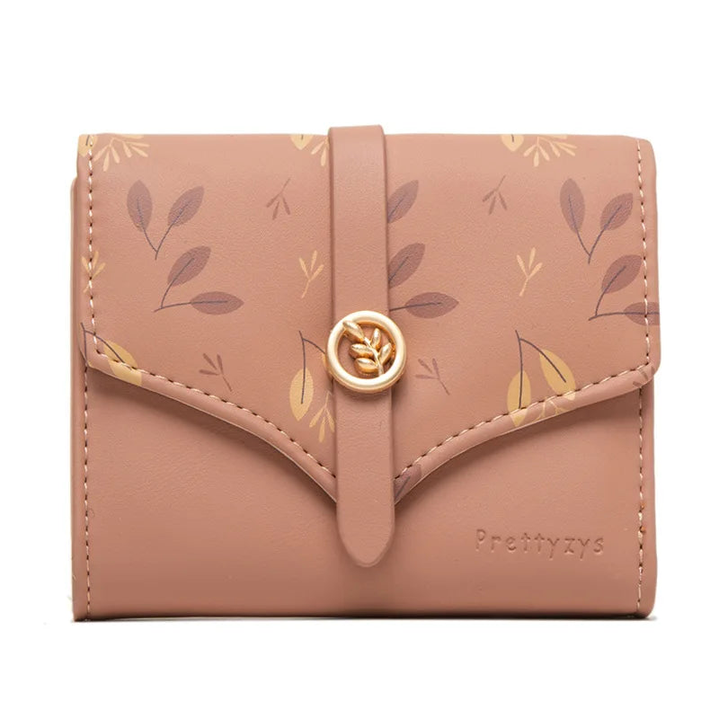 Portefeuille Femme Trifold Imprimé Floral - Pochette avec Fermoir et Porte-Cartes