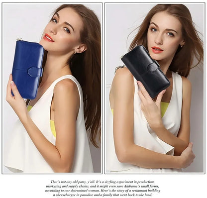 Portefeuille Pochette Femme Cuir PU Vintage Grande Capacité - Porte-Monnaie Téléphone avec Dragonne