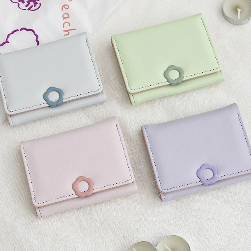 Portefeuille Femme Tri-Fold Cuir PU Bouton Fantaisie - Porte-Cartes Court Porte-Monnaie