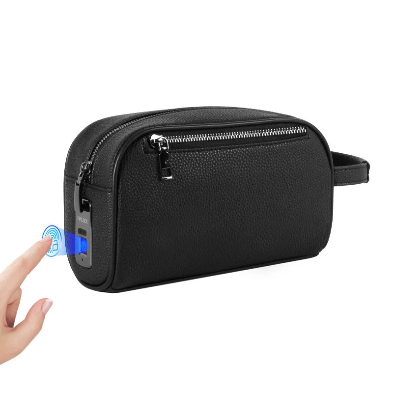 Portefeuille Cuir Fermeture Éclair Serrure Empreinte Digitale - Sac Anti-Vol Sécurisé Homme Femme