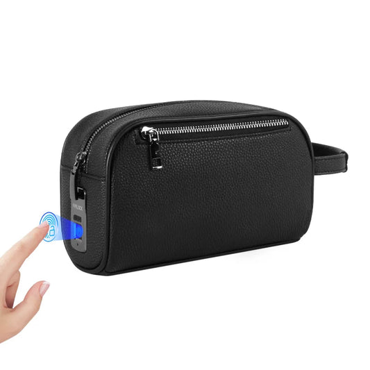 Leather Wallet with Zipper and Fingerprint Lock - Secure Anti-Theft Bag for Men and Women