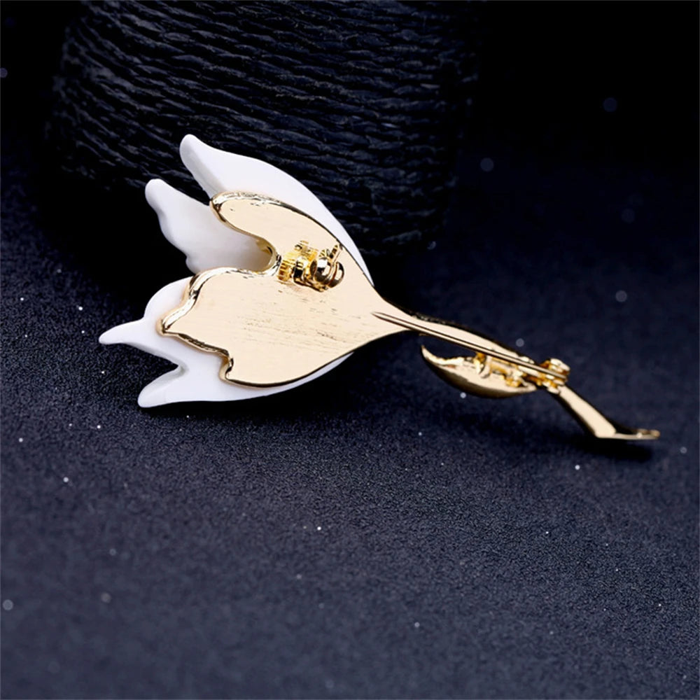 Broche Fleur Tulipe Émaillée Rose Blanc Luxueuse – Pin's Élégant Romantique Femme