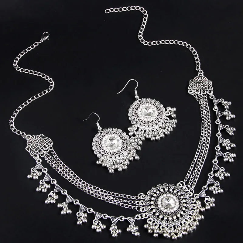 Ensemble Collier Statement Strass Pompons – Boucles Perles Métal
