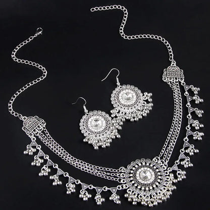 Ensemble Collier Statement Strass Pompons – Boucles Perles Métal
