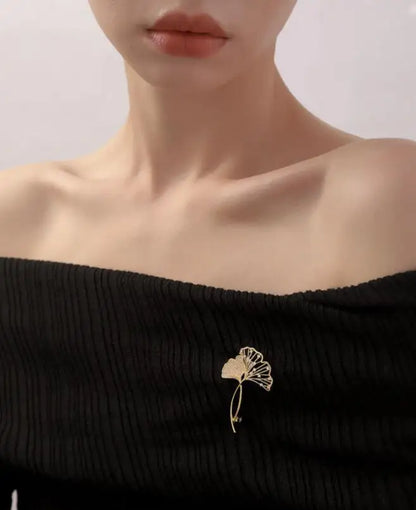 Broche Feuille Ginkgo Rétro Élégante Strass – Pin's Plante Corsage Luxe Femme