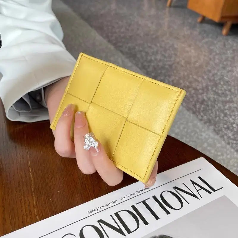 Portefeuille Femme Bifold Cuir Véritable Tissé - Petit Porte-Monnaie Zip Design