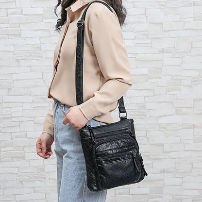 Sac à Main Femme Cuir PU Multi-Couches - Sac Épaule Bandoulière Crossbody Messenger Rabat Porte-Monnaie