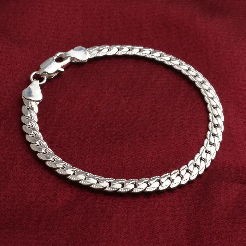 Bracelet Chaîne Plate Argent Sterling 925 6mm - Fermoir Homard 18-20cm Femme Homme Mariage