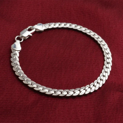 Bracelet Chaîne Plate Argent Sterling 925 6mm - Fermoir Homard 18-20cm Femme Homme Mariage