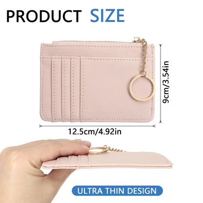 Portefeuille Femme Cuir PU Zippé Mini Porte-Clés - Porte-Monnaie Compact Multi-Emplacements Cartes Violet