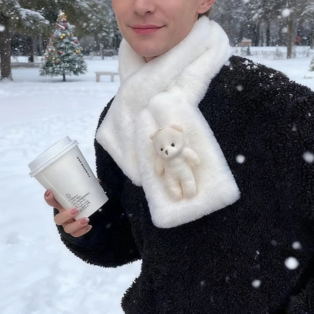 Foulard Écharpe Peluche Hiver Femme - Ours Doux Épais Polyvalent