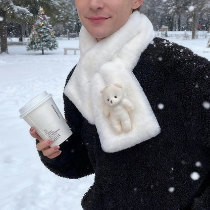 Foulard Écharpe Peluche Hiver Femme - Ours Doux Épais Polyvalent