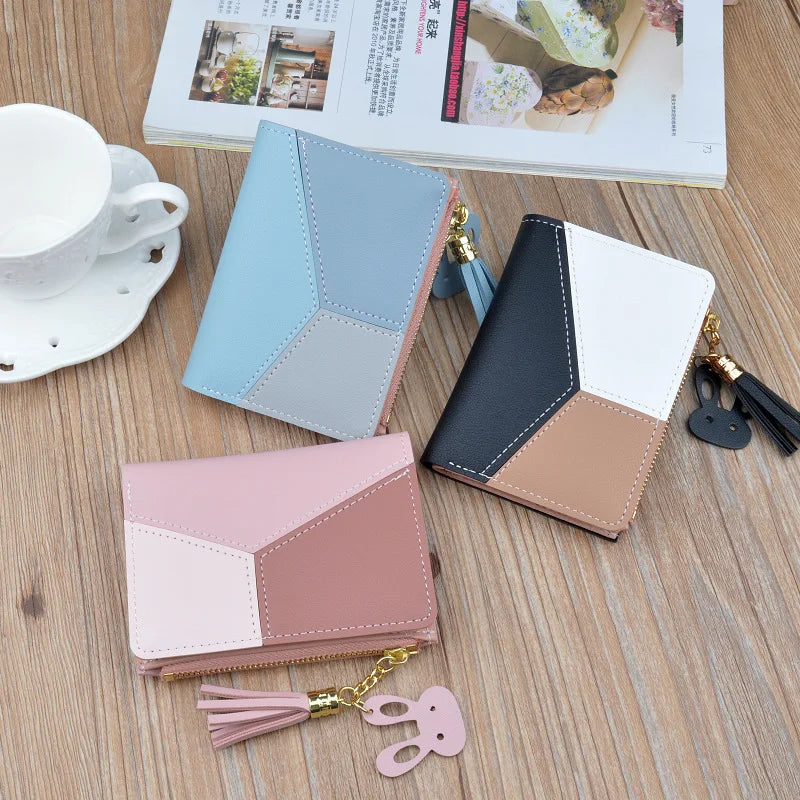 Portefeuille Femme Court Cuir PU Noir - Porte-Monnaie Pliable Compact avec Porte-Cartes