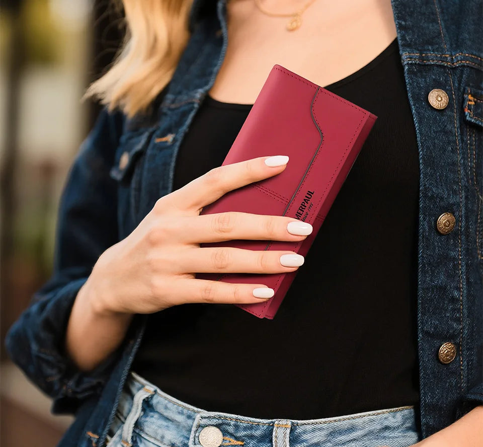 Portefeuille Femme Cuir Véritable Long RFID - Carteras Luxe avec Porte-Monnaie