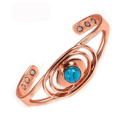 Jonc Cuivre Pur Magnétique Pierre Bleue – Bracelet Ouvert Ajustable Femme Guérison
