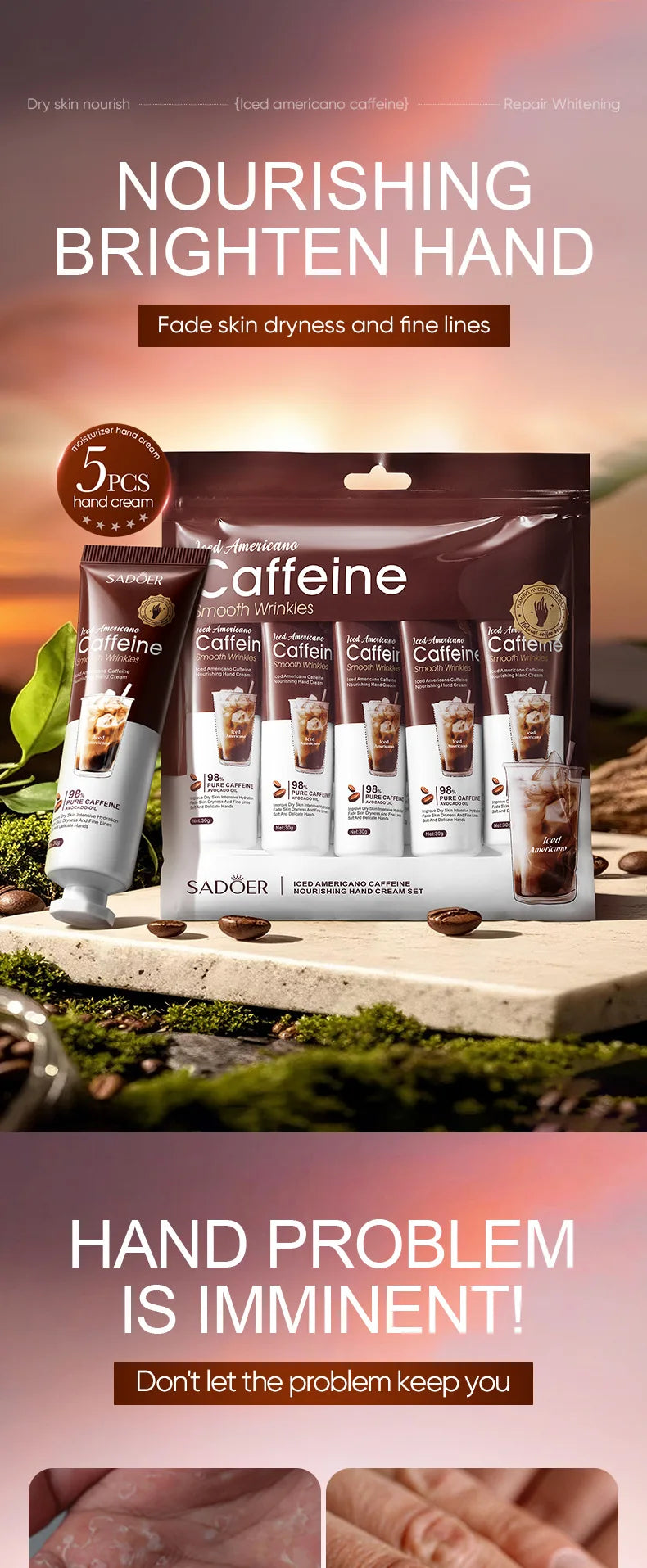 Set Crèmes Mains Café Américain Glacé - Hydratation Profonde Protection Automne Hiver Nourrissante