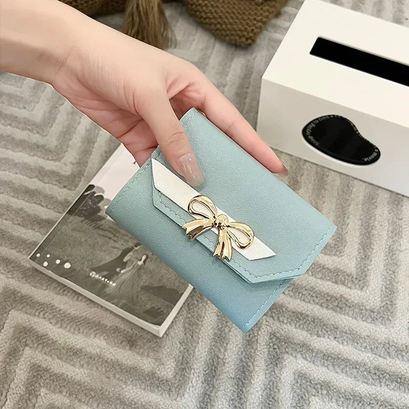 Portefeuille Femme Court Nœud Pliable - Clutch Bag Porte-Cartes Cuir PU Fashion