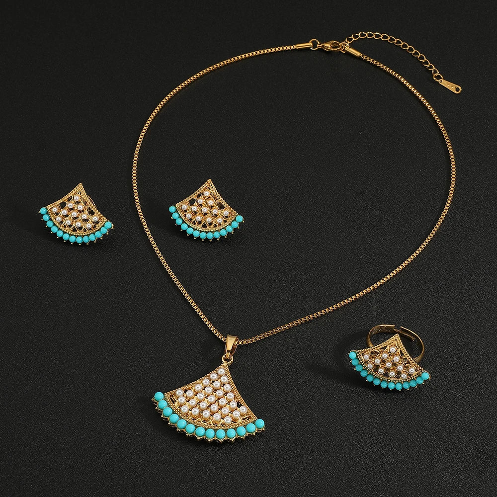 Parure Mariée Éventail Zircon Or 18K – Collier Boucles Bague